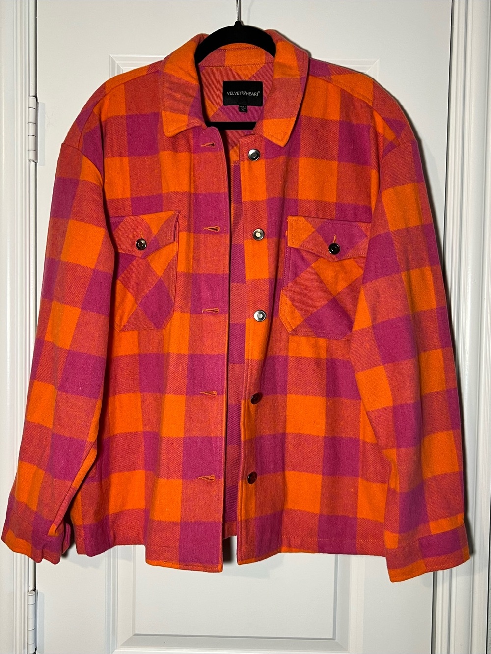 Velvet Heart Orange & Pink Plaid Shacket